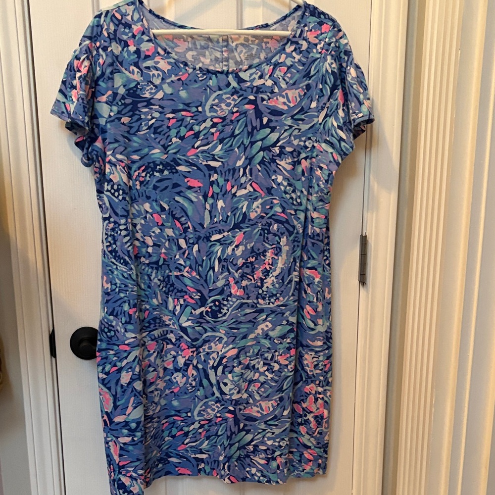Lilly Pulitzer Light Blue Floral Print dress with Pink Accents